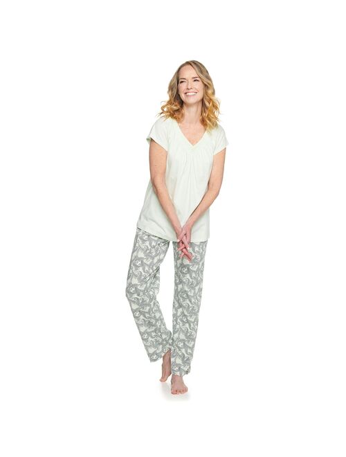 Women's Croft & Barrow® Short Sleeve Pajama Top & Pajama Pants Cotton Sleep Set