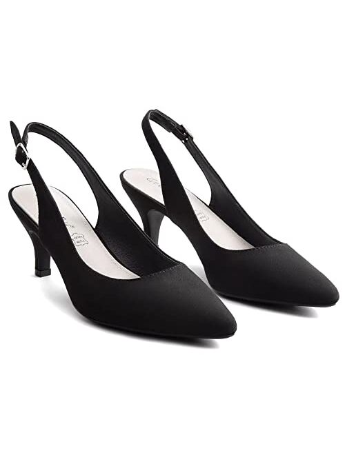 Greatonu Women's Slingback Kitten Heel Pointed Toe Dress Pumps Shoes