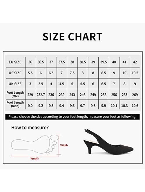 Greatonu Women's Slingback Kitten Heel Pointed Toe Dress Pumps Shoes