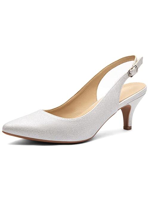 Greatonu Women's Slingback Kitten Heel Pointed Toe Dress Pumps Shoes