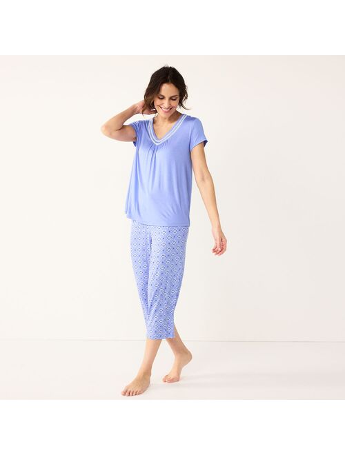 Women's Croft & Barrow® Short Sleeve Pajama Top & Capri Pajama Pants Sleep Set