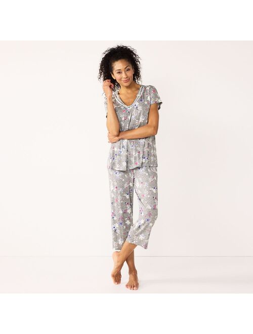 Women's Croft & Barrow® Short Sleeve Pajama Top & Capri Pajama Pants Sleep Set