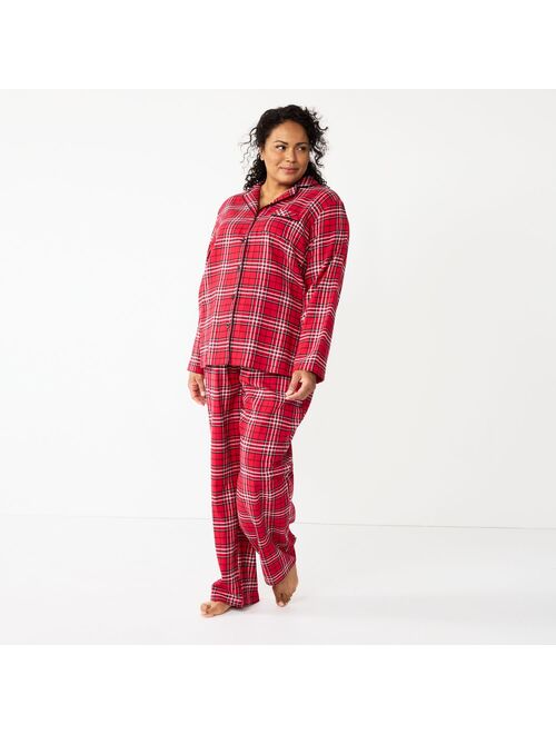 Plus Size Croft & Barrow® Flannel Long Sleeve Pajama Shirt & Pajama Pants Set