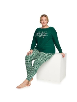 Plus Size Croft & Barrow Long Sleeve Pajama Top & Banded Bottom Pajama Pants Set