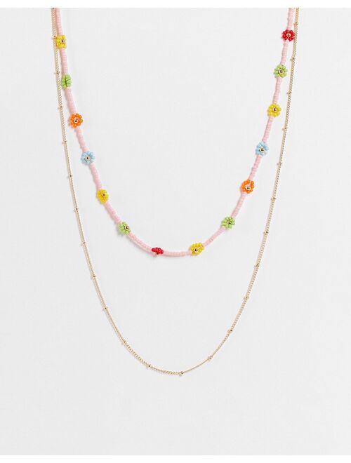 Pieces beaded layered necklaces in multi