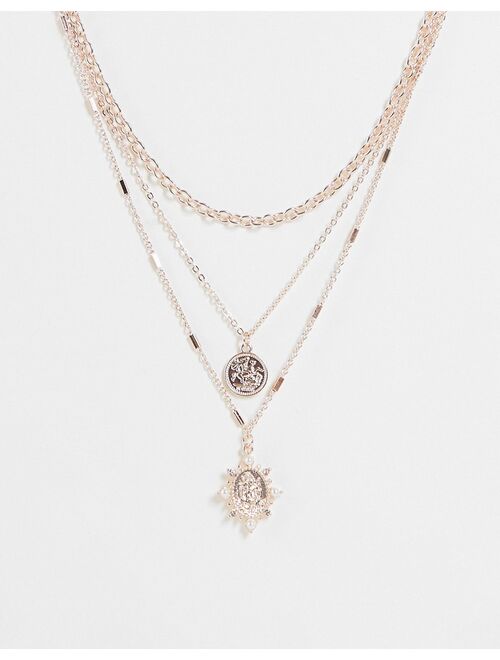 River Island coin multirow necklace in rose gold tone