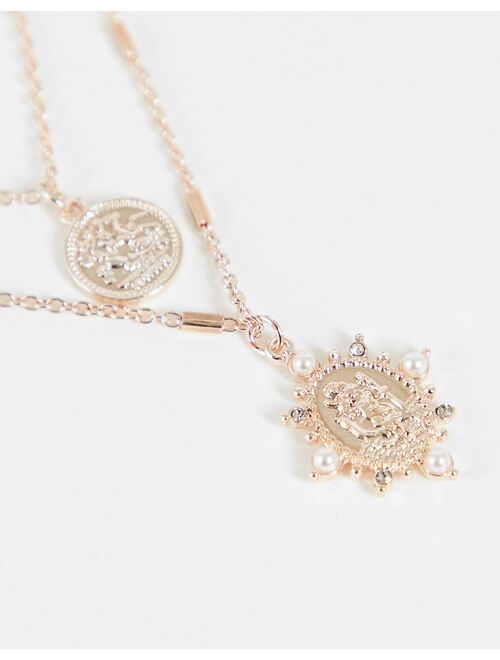 River Island coin multirow necklace in rose gold tone