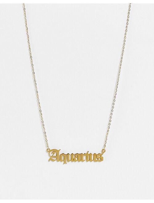 DesignB London Aquarius star sign stainless steel necklace in gold