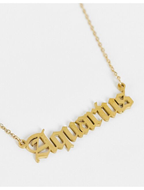 DesignB London Aquarius star sign stainless steel necklace in gold