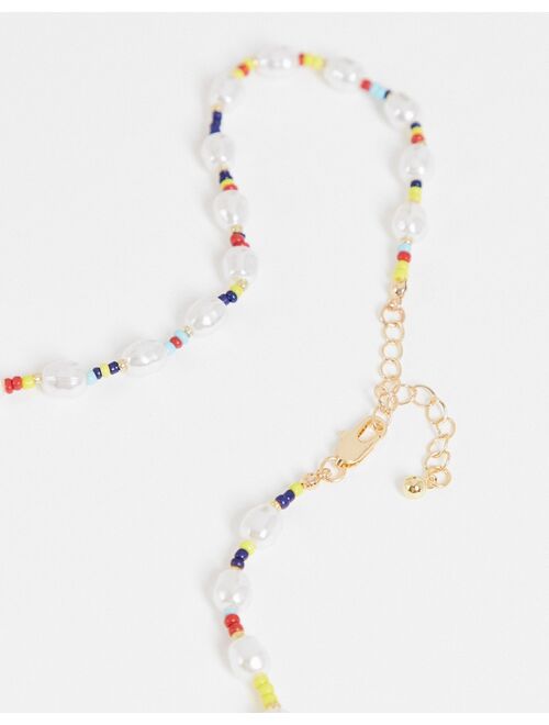 Pieces beaded and pearl necklace in multi