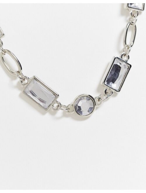 Reclaimed Vintage Inspired unisex chain necklace with faux crystal in silver