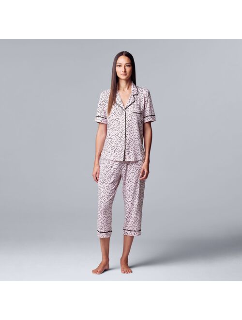 Women's Simply Vera Vera Wang Cozy Short Sleeve Pajama Shirt & Pajama Capri Pants Sleep Set