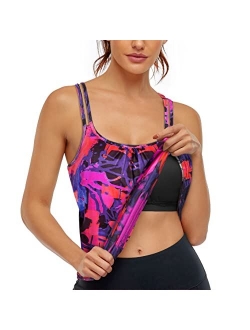 Hibelle Women's Workout Yoga Racerback Tank Tops with Built in Shelf Bra