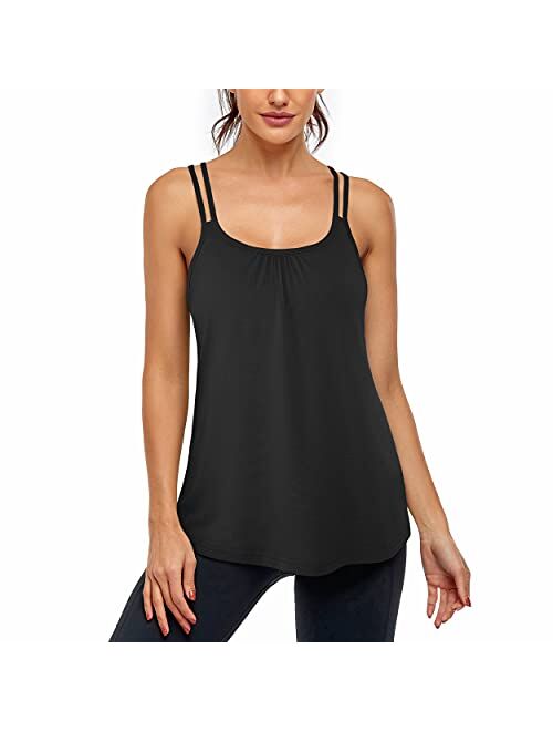 Hibelle Women's Workout Yoga Racerback Tank Tops with Built in Shelf Bra