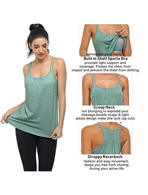 Hibelle Women's Workout Yoga Racerback Tank Tops with Built in Shelf Bra