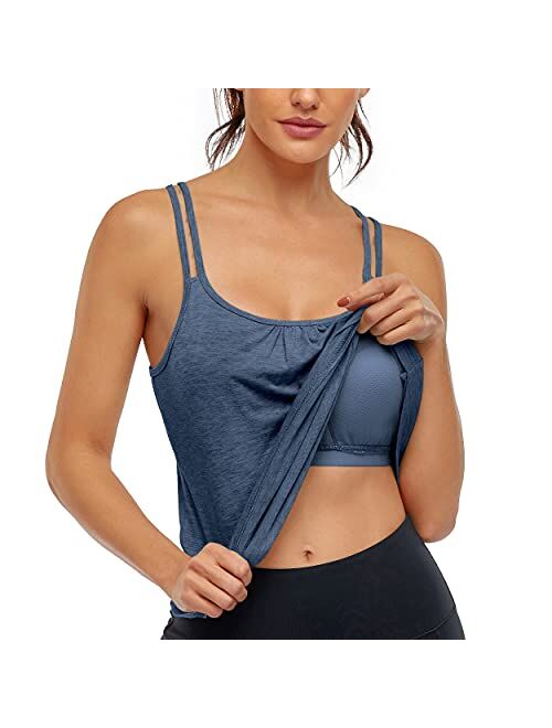 Hibelle Women's Workout Yoga Racerback Tank Tops with Built in Shelf Bra