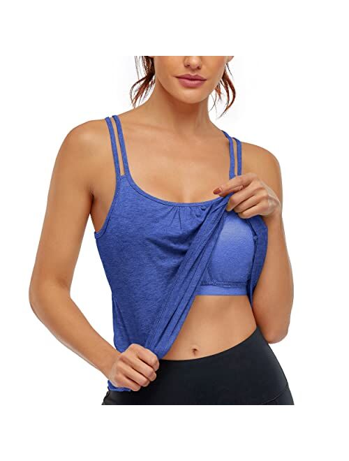 Hibelle Women's Workout Yoga Racerback Tank Tops with Built in Shelf Bra