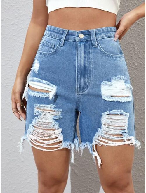 Shein Raw Hem High Waist Denim Shorts