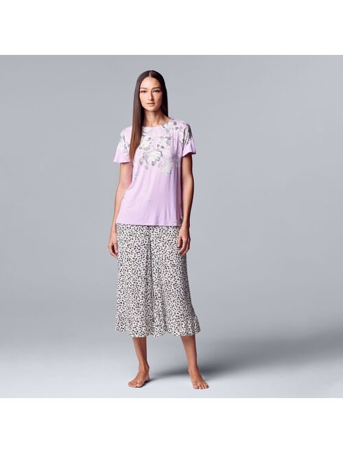 Women's Simply Vera Vera Wang Short Sleeve Pajama Top and Woven Culotte Capri Pajama Pants Sleep Set