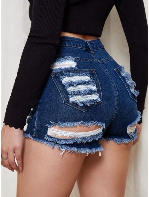 Shein High Waisted Ripped Denim Shorts