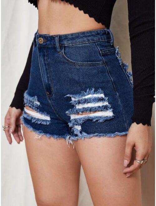 Shein High Waisted Ripped Denim Shorts