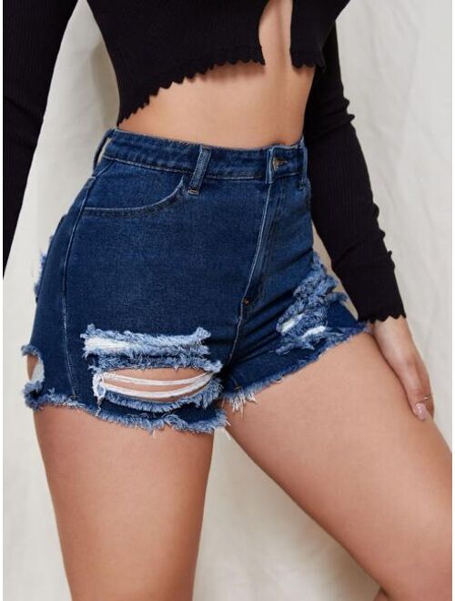 Shein High Waisted Ripped Denim Shorts