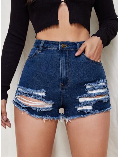 Shein High Waisted Ripped Denim Shorts