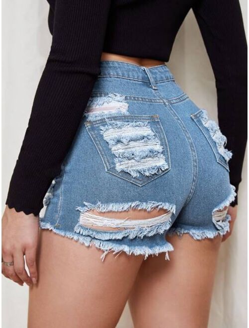 Shein High Waisted Ripped Denim Shorts