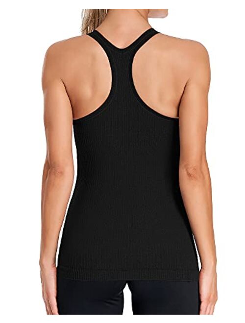 ATTRACO Ribbed Workout Tank Tops for Women with Built in Bra Tight Racerback Scoop Neck Athletic Top