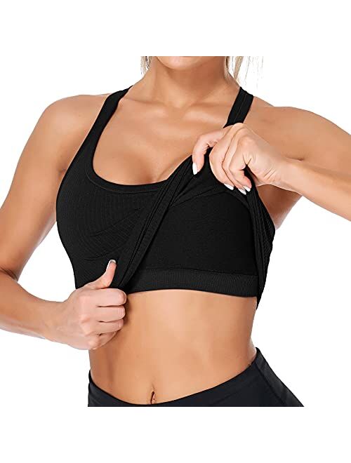 ATTRACO Ribbed Workout Tank Tops for Women with Built in Bra Tight Racerback Scoop Neck Athletic Top