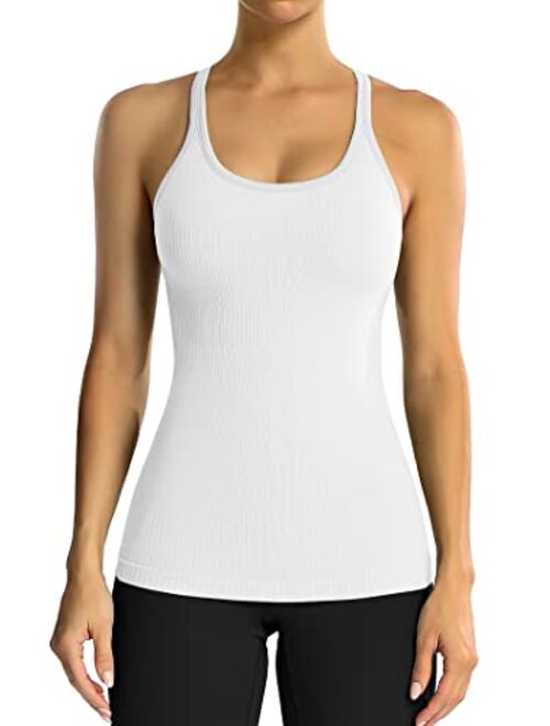 ATTRACO Ribbed Workout Tank Tops for Women with Built in Bra Tight Racerback Scoop Neck Athletic Top