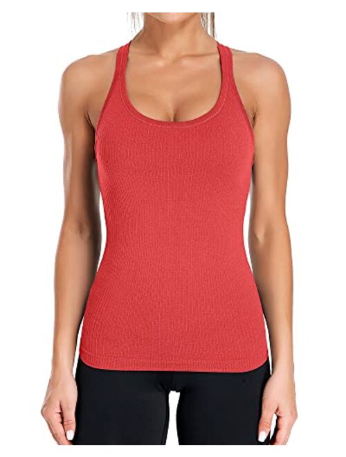 ATTRACO Ribbed Workout Tank Tops for Women with Built in Bra Tight Racerback Scoop Neck Athletic Top