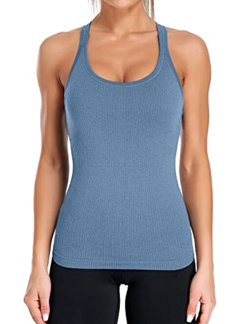 ATTRACO Ribbed Workout Tank Tops for Women with Built in Bra Tight Racerback Scoop Neck Athletic Top