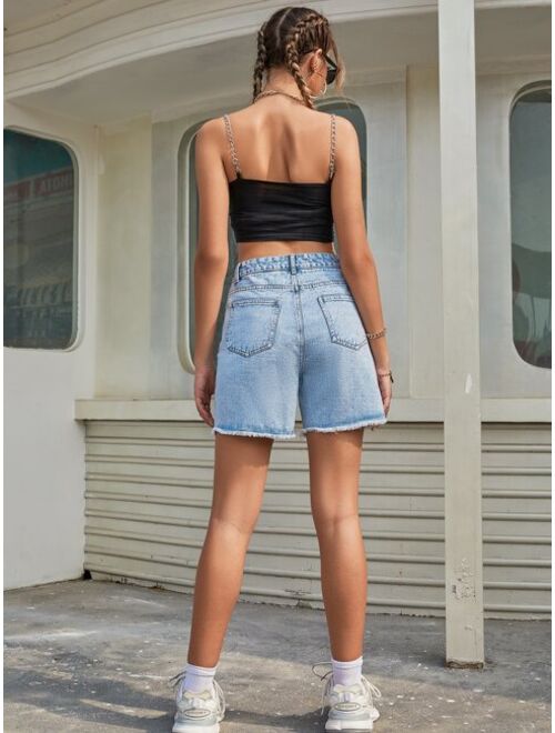 Shein Asymmetrical Waist Raw Hem Denim Shorts