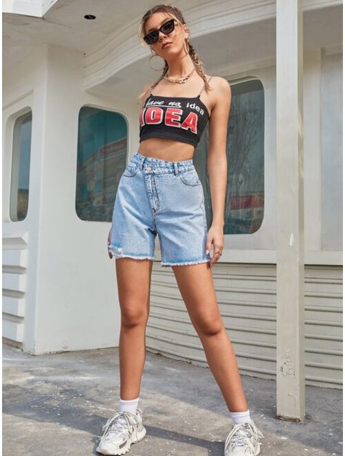 Shein Asymmetrical Waist Raw Hem Denim Shorts