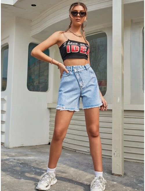 Shein Asymmetrical Waist Raw Hem Denim Shorts