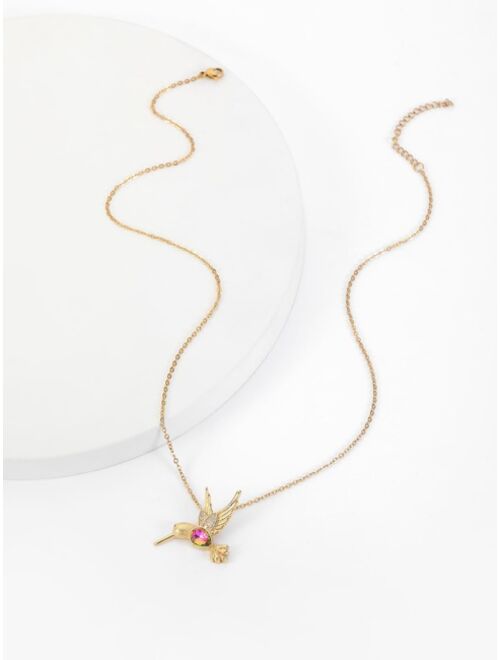 Shein Zircon Decor Bird Pendant Necklace