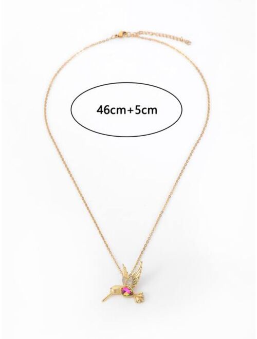 Shein Zircon Decor Bird Pendant Necklace