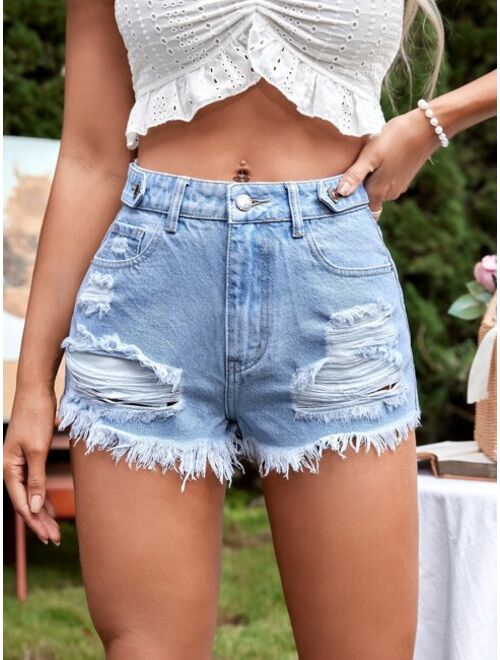 Shein Ripped Raw Cut Denim Shorts