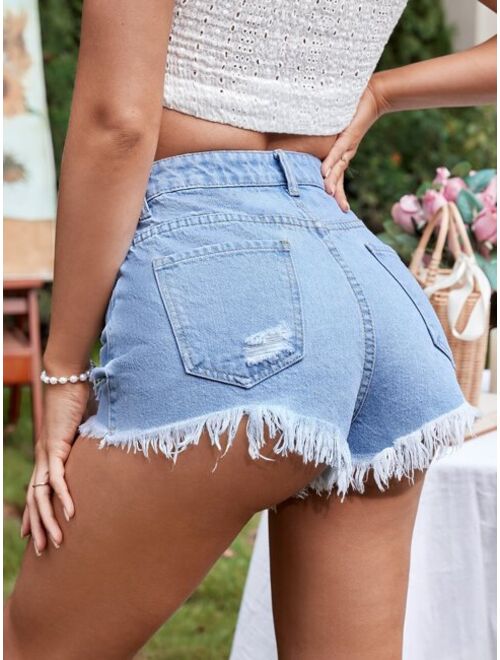 Shein Ripped Raw Cut Denim Shorts