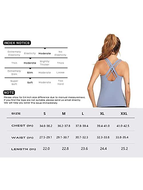 FITTIN Workout Tank Tops with Built in Bra for Women - Criss Cross Strappy Back Slim Fit Cami Long Athletic Yoga Tops