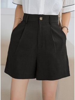 High Waist Slant Pockets Tailored Shorts