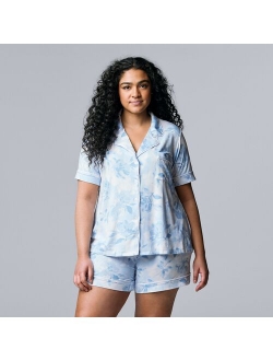 Plus Size Simply Vera Vera Wang Cozy Short Sleeve Pajama Shirt & Boxer Shorts Sleep Set