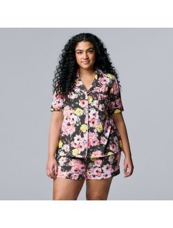 Plus Size Simply Vera Vera Wang Cozy Short Sleeve Pajama Shirt & Boxer Shorts Sleep Set