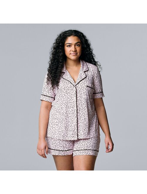 Plus Size Simply Vera Vera Wang Cozy Short Sleeve Pajama Shirt & Boxer Shorts Sleep Set