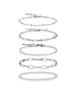 Conran Kremix Gold Chain Bracelet Sets for Women Girls 14K Gold Plated Dainty Link Paperclip Bracelets Stake Adjustable Layered Metal Link Bracelet Set Fashion Jewelry.