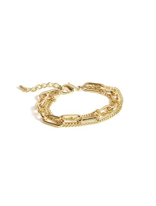 Conran Kremix Gold Chain Bracelet Sets for Women Girls 14K Gold Plated Dainty Link Paperclip Bracelets Stake Adjustable Layered Metal Link Bracelet Set Fashion Jewelry.