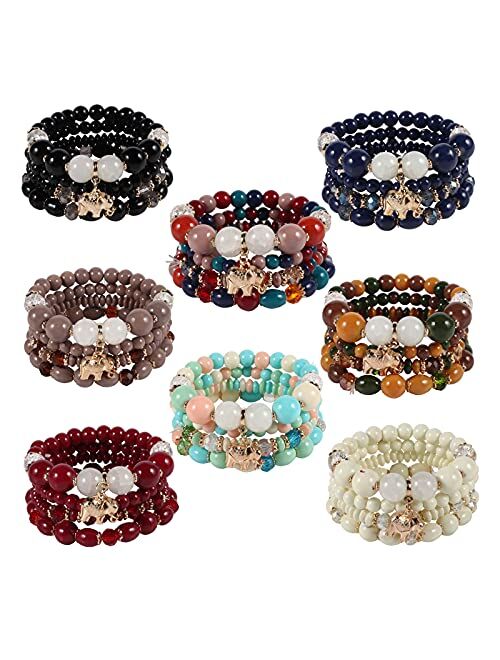 Twinfree Bohemian Bracelets for Women Stretch Multilayer Colorful Beads Bracelet with Charm Jewelry