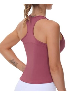 Womens Racerback Workout Tank Tops with Built in Bra Sleeveless Running Yoga Shirts Slim Fit