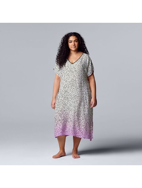 Plus Size Simply Vera Vera Wang Woven Short Sleeve Midi Sleepshirt